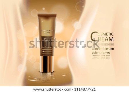 Luxury cosmetic Bottle package skin care cream, Beauty cosmetic product poster, with Bokeh and Water background