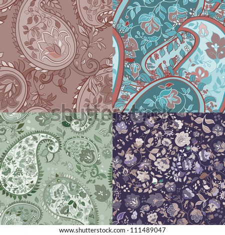 Set of abstract floral seamless patterns.