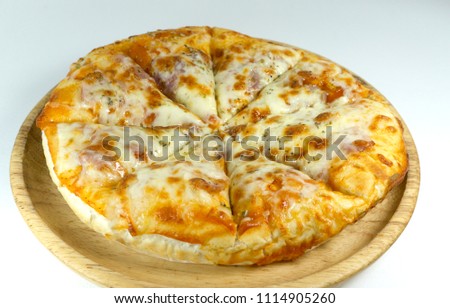 Pizza mozzarella cheese in a wooden isolated on white background.