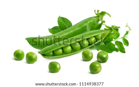 Fresh green split pod and peas isolated on white background. Package design element with clipping path Royalty-Free Stock Photo #1114938377