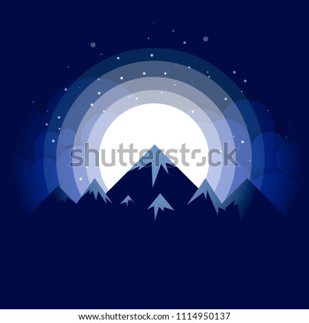 Raster mountain picture in the moonlight