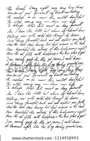 Undefined text with english words. Handwritten letter. Handwriting. Calligraphy. Abstract texture background Royalty-Free Stock Photo #1114958993