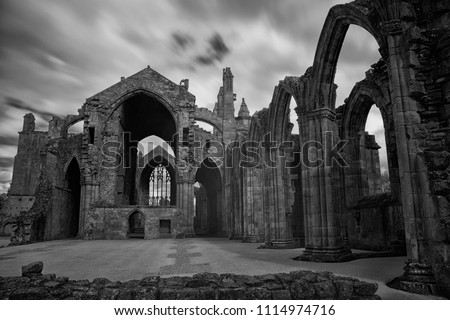 Long exposure infrared black and White photography: Melrose abbey in Roxburghshire, Scoltland
