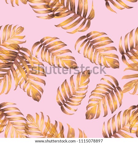 Palm Monstera Seamless Pattern. Magenta Tropical Summer Background. Beach Jungle Leaves for Swimwear Design. Lei Rapport. Retro Hawaiian Print. Tropic Textile Texture.  Botanic tiling.