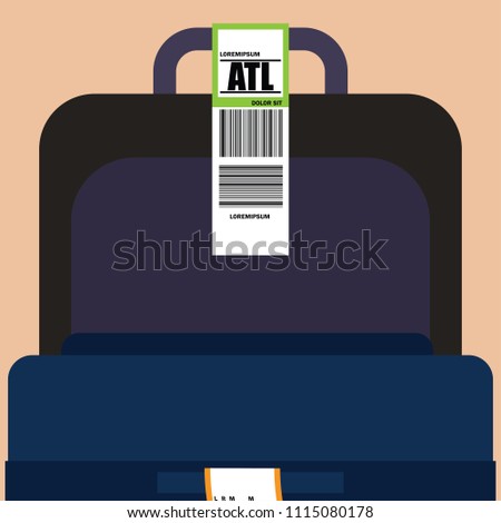 luggage tag label on suitcase with country code and barcode. vector illustration