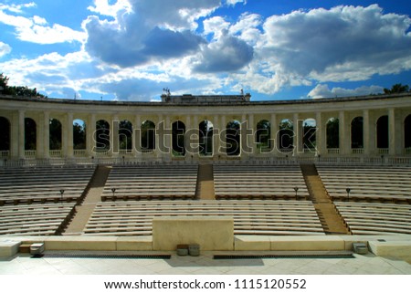 Arlington Memorial Amphitheater inside on sunny day - symmetrical view.