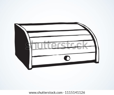 Big bamboo plank breadbin lid design on white tabletop board backdrop. Freehand outline black ink hand drawn object logo emblem in art retro scribble contour style. Isometric view with space for text