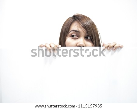 Asian women with white board on white background