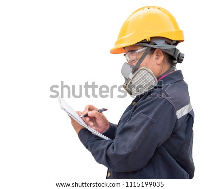 senior women protection cartridge respirator gas mask - close up,with clipping paths.