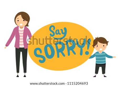 Illustration of a Stickman Mother Teaching Her Son to Say Sorry