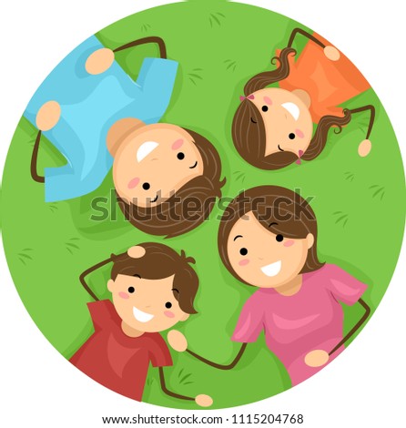 Illustration of Stickman Family Lying on the Grass in Circle
