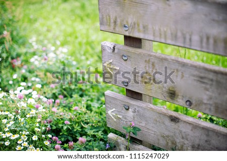 wooden board sign in spirng garden
