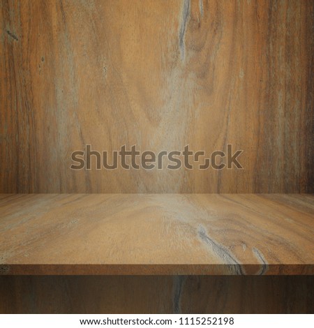 Empty top Wood shelves or table on wall background.For put product and some thing