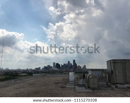 Houston Texas skyline view from rooftop.