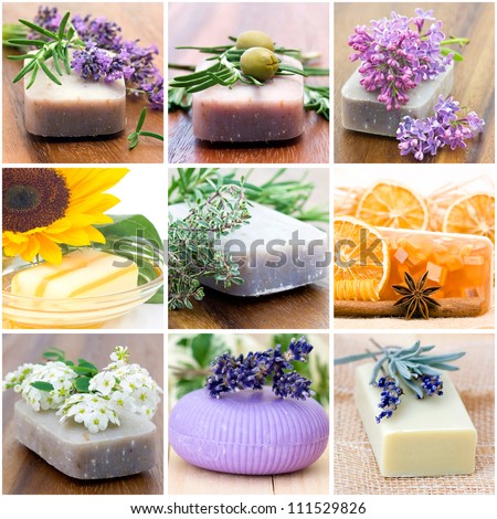 natural soaps - collage with nine pictures