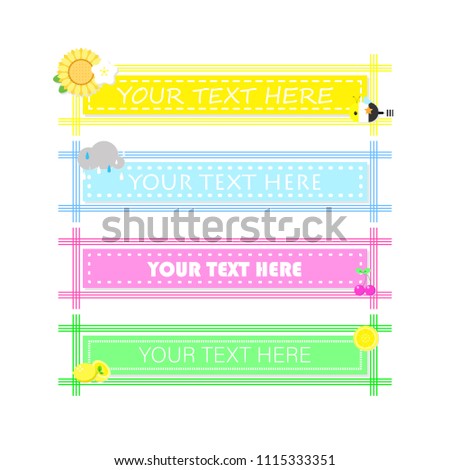 set of cute,sweet,colorful,pastel speech bubble balloon think,speak,talk,template,art flat,design,vector,illustration text box banner frame various color with flower and bee, cloud,cherry, and lemon