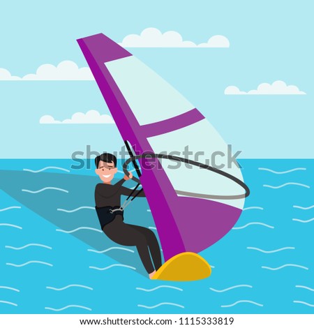 Man is engaged in windsurfing.