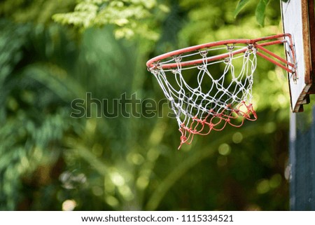 basketball backboard hoop and net in a park.