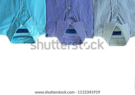 3 elegant blue male shirt background isolated on white with copy space