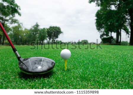 Golf ball and club on green grass .Sport Healthy concept.