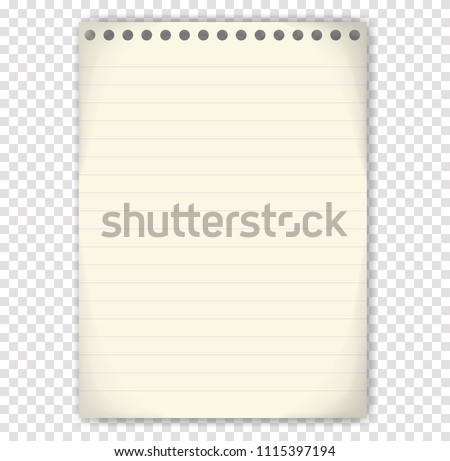White sheet of notebook paper . Isolated background