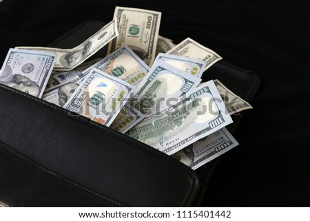 bags and many 100 usd banknotes,