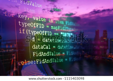 Software developer programming code for digital background. Programming code screen of software development. 