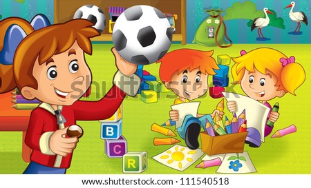 The cartoon kindergarten - fun and play - illustration for the children 4