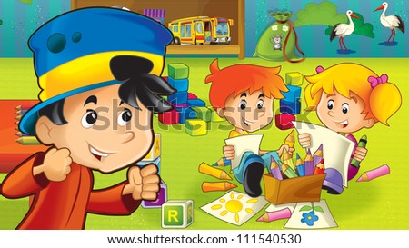 The cartoon kindergarten - fun and play - illustration for the children 10