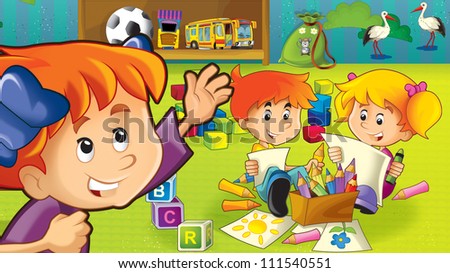 The cartoon kindergarten - fun and play - illustration for the children 9