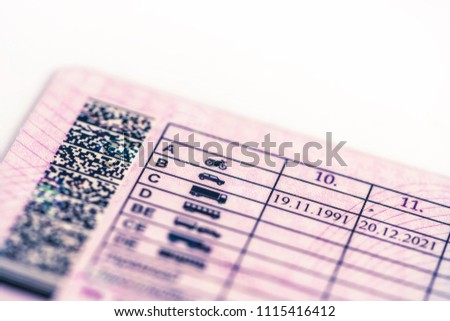 the driver driving license, categories and valid period dates Royalty-Free Stock Photo #1115416412