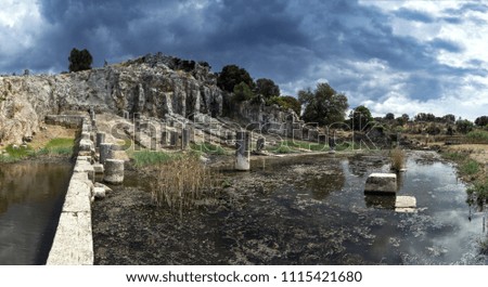 Ancient Greece, ruins of the harbor in town Oiniades (iniades) Royalty-Free Stock Photo #1115421680