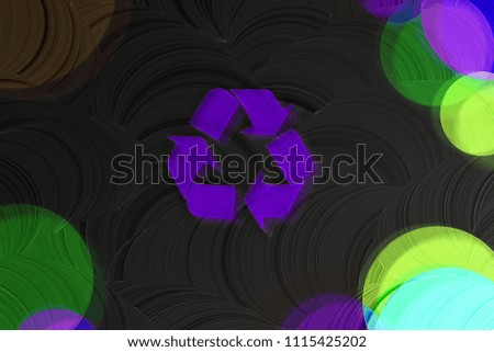 Neon Purple Recycle Icon on the Black Plain Background. 3D Illustration of Purple Arrows, Circle, Recycle, Refresh Icon Set on the Black Background.