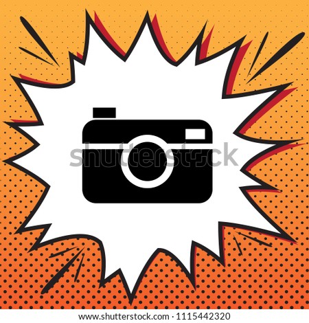 Digital photo camera sign. Vector. Comics style icon on pop-art background.