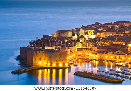 A panorama of Dubrovnik by night, Croatia Royalty-Free Stock Photo #111548789