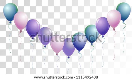 Vibrant Realistic Helium Vector Balloons Falling. Happy Birthday, New Year Party Background. Funky Hipster Holidays Background, Air Helium Balloons. Celebration, Music Poster, Discount Card Cool Decor