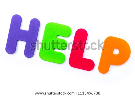 The word HELP spelt in multi-coloured letters.