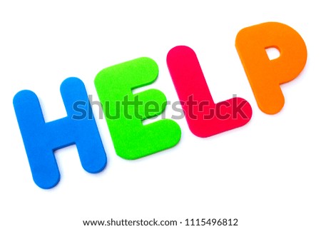 The word HELP spelt in multi-coloured letters.