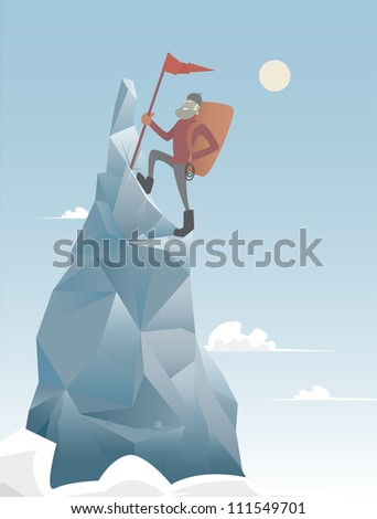 A man that has reached the summit of a mountain.