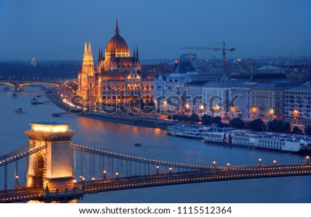 Danube river in Budapest, capital city of Hungary, Europe