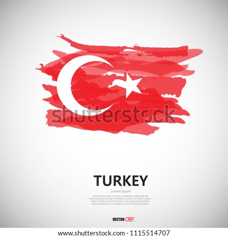 Flag of Turkey with brush stroke, grunge style background vector.