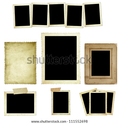 Collection of vintage photo frames or borders, isolated on white.