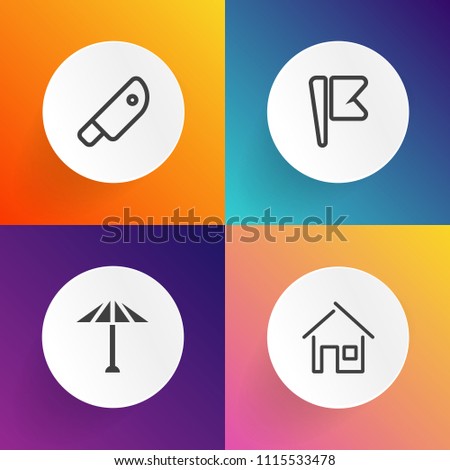 Modern, simple vector icon set on gradient backgrounds with construction, travel, property, black, building, tradition, cut, umbrella, residential, meat, knife, america, housing, kitchen, japan icons