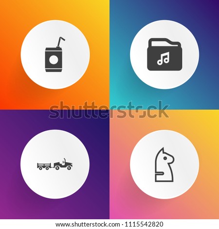 Modern, simple vector icon set on gradient backgrounds with vehicle, truck, glass, black, soft, challenge, chess, transportation, ice, play, cold, van, success, juice, strategy, horse, fresh icons