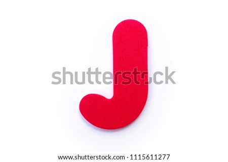 Red Letter J over a white background.