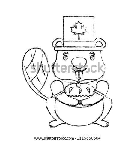 cartoon beaver with hat holding cake