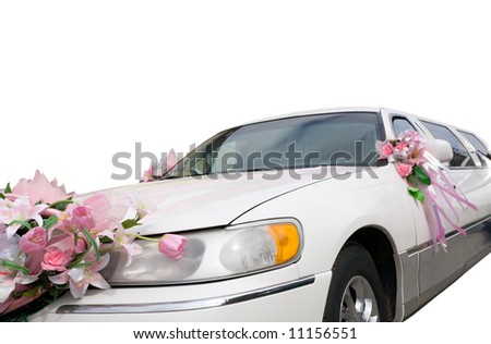 Wedding decoration on the hood of a automobile