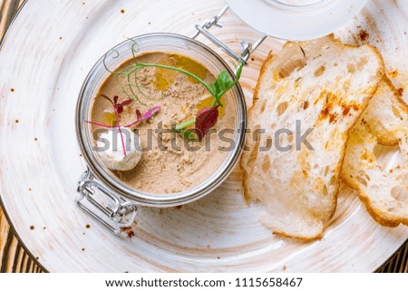 The chicken liver pate with bread and jam