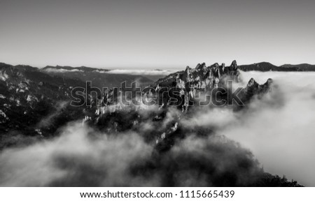 Dinosaur Ridge in the Strained Sea of clouds, in south korea