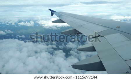 Wing of an airplane. Photo applied to tourism operators. picture for add text message or frame website. Traveling concept